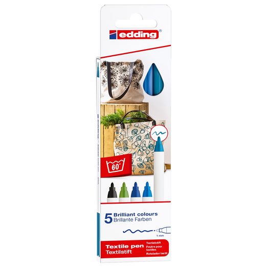Stylo EDDING Textile 4600 - Couleurs froides - Lot de 5 Stylo EDDING Textile 4600 - Couleurs froides - Lot de 5