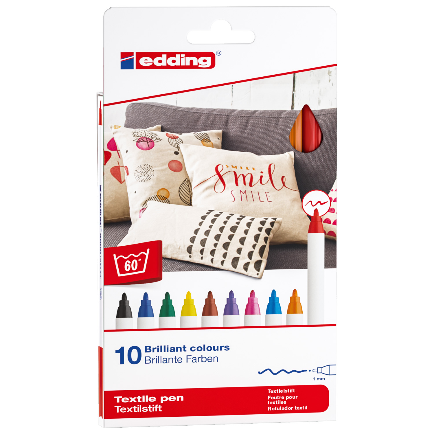 Stylo EDDING Textile 4600 - Couleurs de base - Lot de 10-0 Stylo EDDING Textile 4600 - Couleurs de base - Lot de 10-0