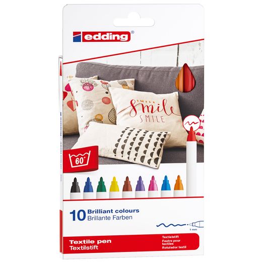 Stylo EDDING Textile 4600 - Couleurs de base - Lot de 10 Stylo EDDING Textile 4600 - Couleurs de base - Lot de 10