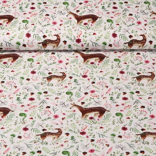 Popeline de coton - Impression numérique Cerfs blanc