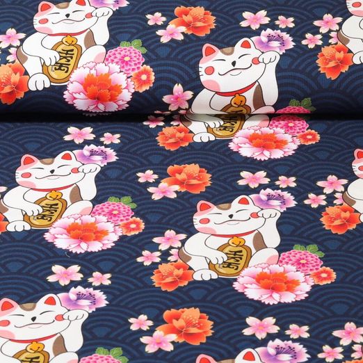 Sweat - Hamburger Liebe Sakura Maneki Neko Impression numérique Bleu marine