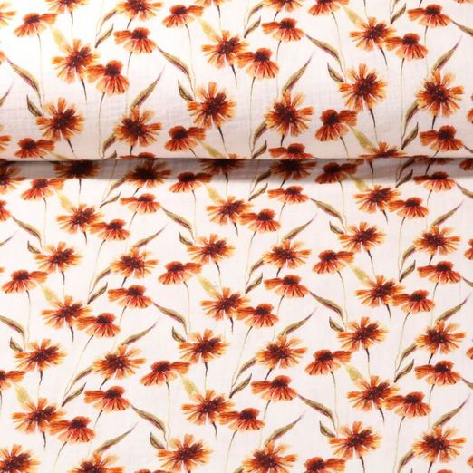 Mousseline de coton - Fleurs de paille Impression numérique Blanc cassé