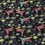 Kunstleder Stickoptik Kolibri schwarz - Meterware