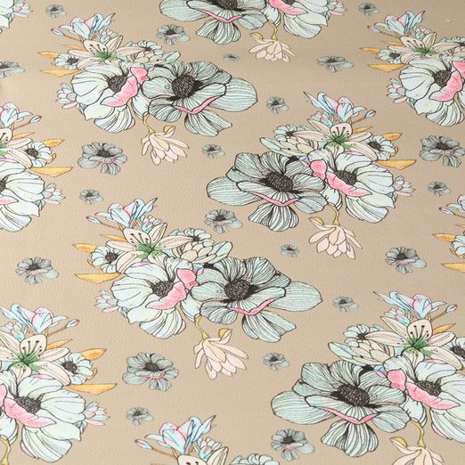 Simili synthétique - Fleurs Beige - au mètre Simili synthétique - Fleurs Beige - au mètre