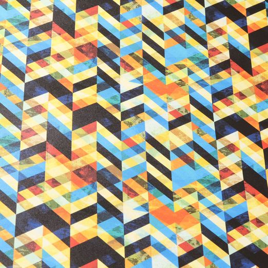 Simili synthétique - Zigzag jaune bleu - Au mètre Simili synthétique - Zigzag jaune bleu - Au mètre