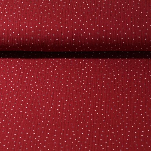 Mousseline de coton - Points de gaze double Rouge foncé  Blanc