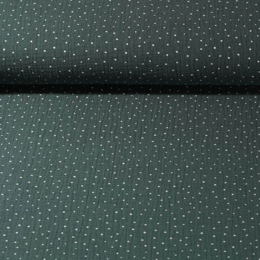 Mousseline de coton - Double gaze à pois Vert sapin Blanc