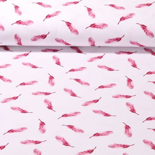Jersey bio - Aquarelle Plumes Blanc Rose