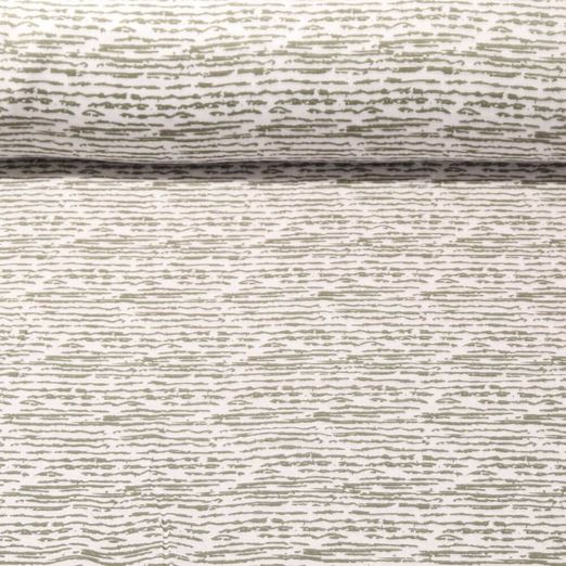 Mousseline de coton biologique - Lignes écru vert - structure lisse