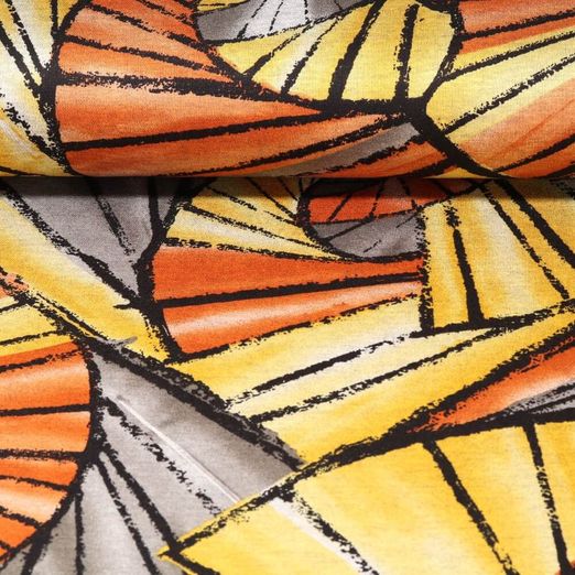 Tissu habillement  - Feuilles abstraites - jaune orange