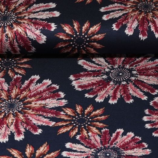 Modestoff - Federblüten Navy Bordeaux