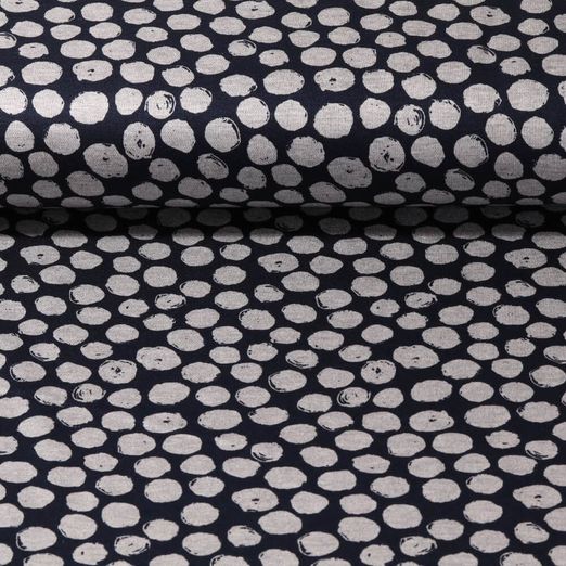 Tissu habillement - Pois Bleu marine Blanc cassé