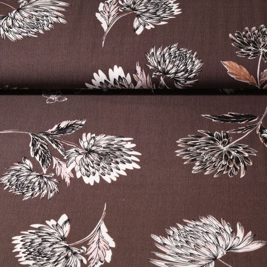 Viscose - Fleurs Crêpe Brun