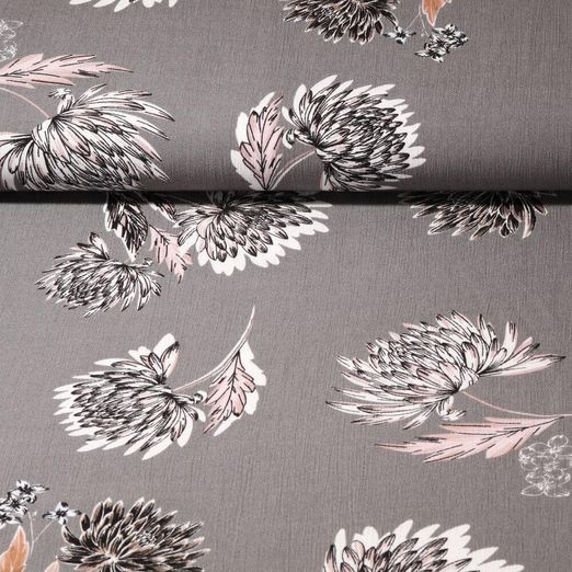 Viscose - Fleurs Crêpe Gris