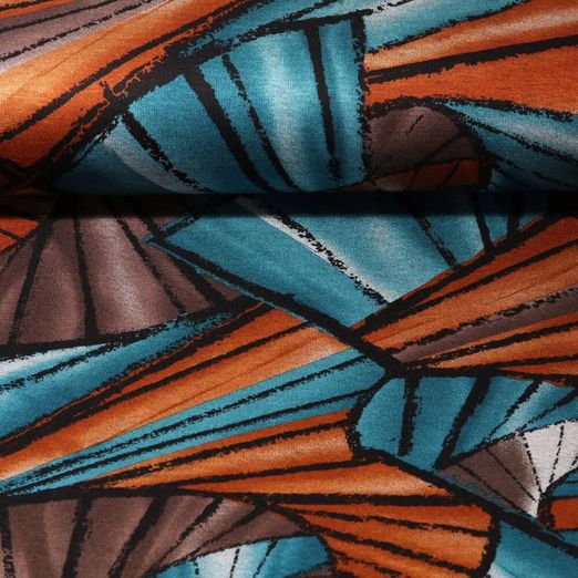 Tissu habillement - Feuilles abstraites Bleu pétrole Marron