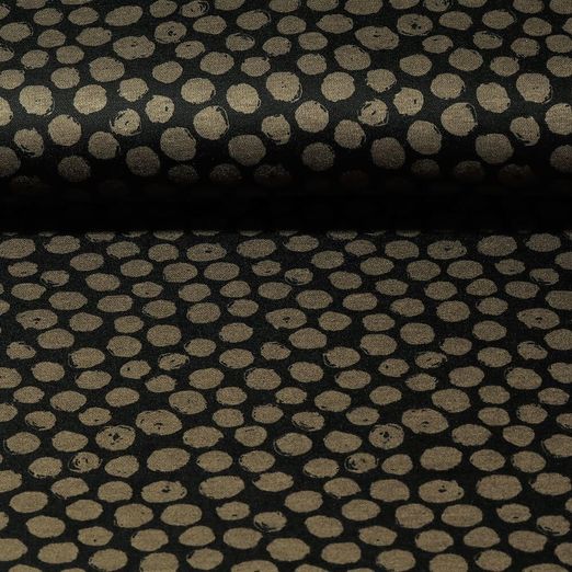 Tissu habillement - Pois Noirs Vert olive