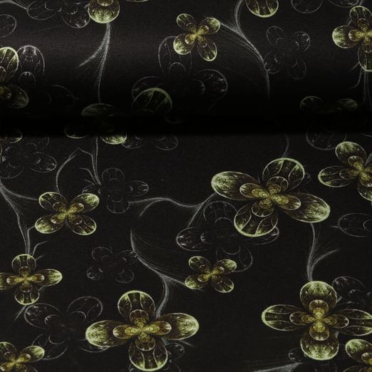 Tissu habillement  - Fleurs délicates - noir vert