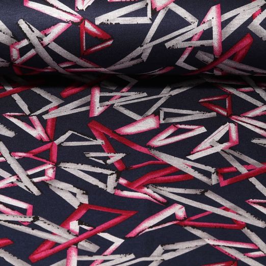 Tissu habillement - Triangles 3D Rouge Bleu marine