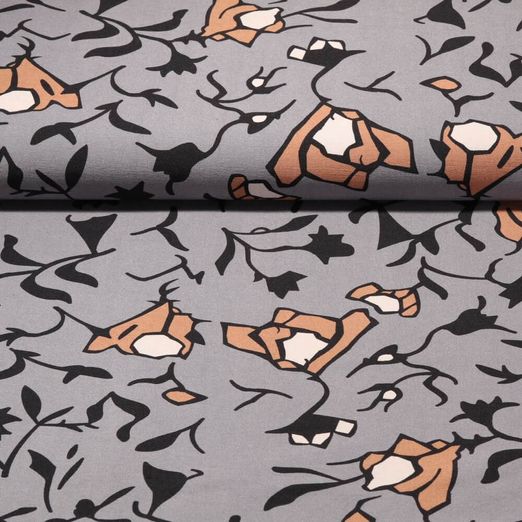 Tissu habillement  - Bengaline - Fleur - gris