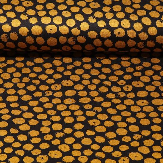 Tissu habillement  - Pois - curry noir