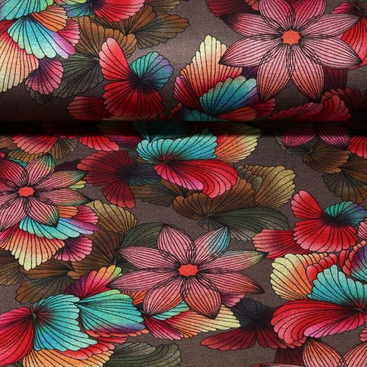 Modestoff - Bunte Blumen Taupe