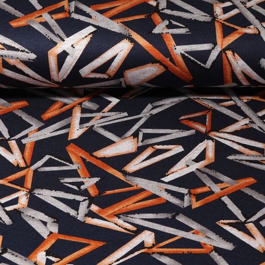 Tissu d'habillement  - Triangles 3D - bleu marine - orange