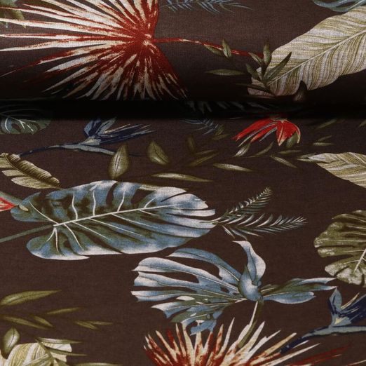Tissu d'habillement  - Feuilles tropicales - marron