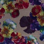 Tessuto moda - Fiori colorati su mélange sabbia Tessuto moda - Fiori colorati su mélange sabbia