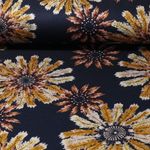Tissu d'habillement  - Fleurs de plumes - ocre sur bleu marine