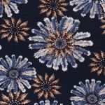 Tela de moda - Flores y plumas azul marino y azul claro