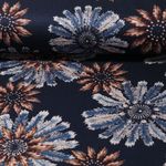 Tissu d'habillement - Fleurs de plumes - bleu clair sur bleu marine