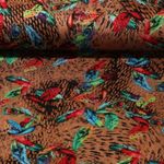 Tissu d'habillement  - Plumes multicolores - beige
