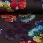 Tissu d'habillement  - Fleurs multicolores - mélange gris
