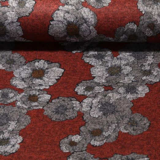 Tissu mode - Fleurs rouge brique
