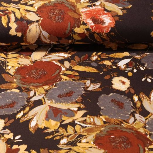 Crêpe Georgette - Fleurs d'automne anthracite