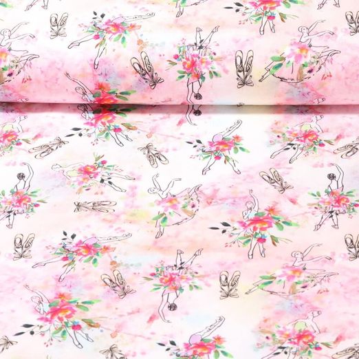 Jersey - Digitaldruck Blumenballerina Rosa