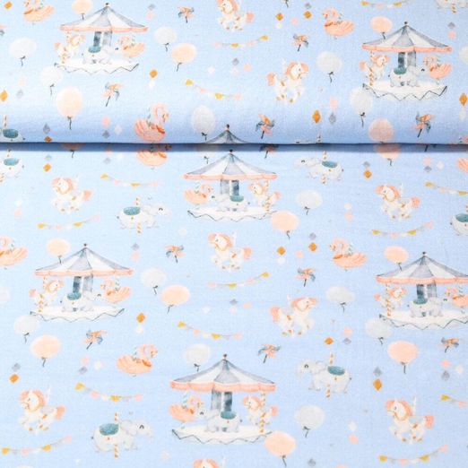 Mousseline de coton bio - cirque bleu clair lisse