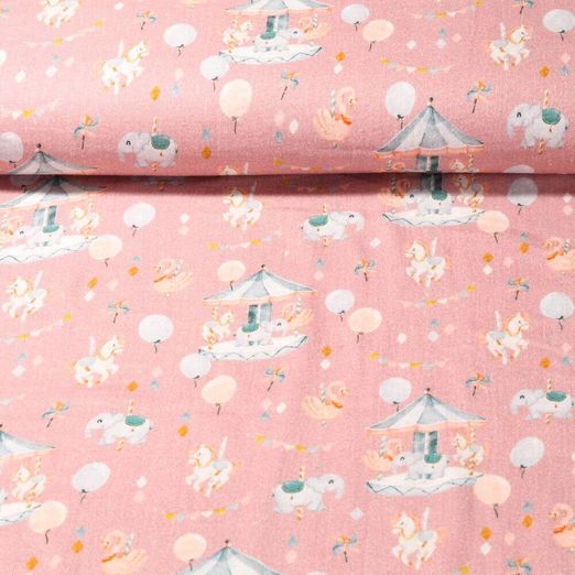Mousseline de coton bio - cirque vieux rose lisse