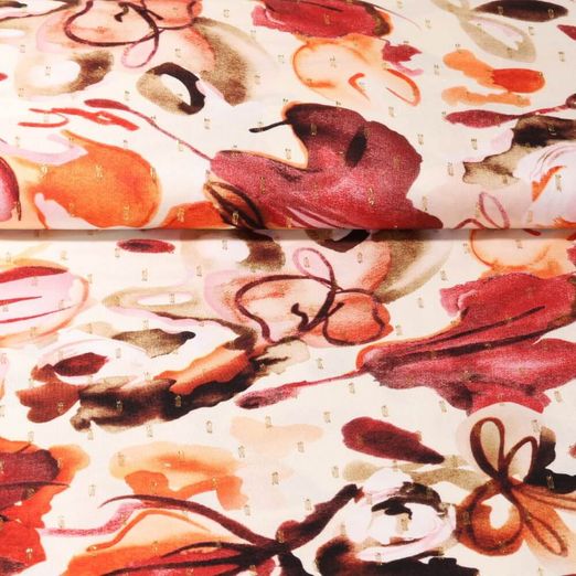 Viscose - Grandes fleurs - fils dorés écru