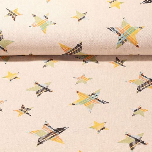 Canevas - étoiles aspect lin beige jaune