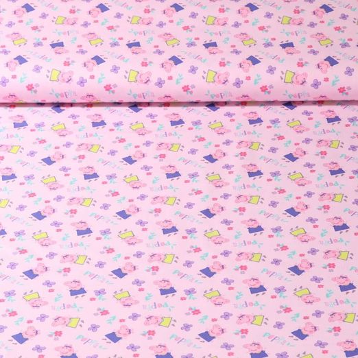 Popeline de coton - Impression numérique Peppa Pig Rose