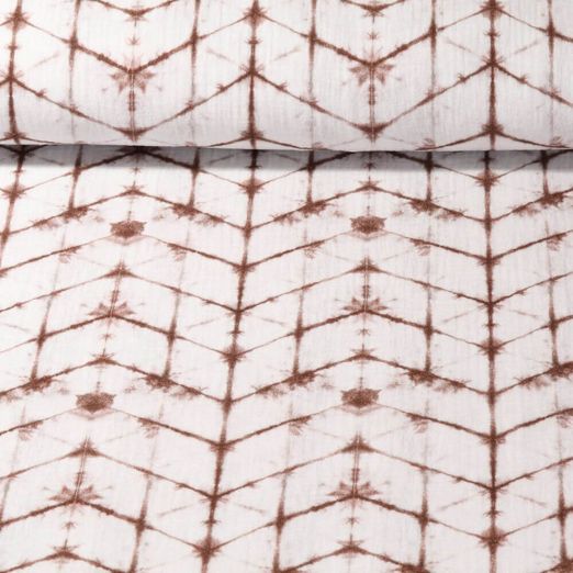 Mousseline de coton - Batik impression num. Bambino blanc brun lisse