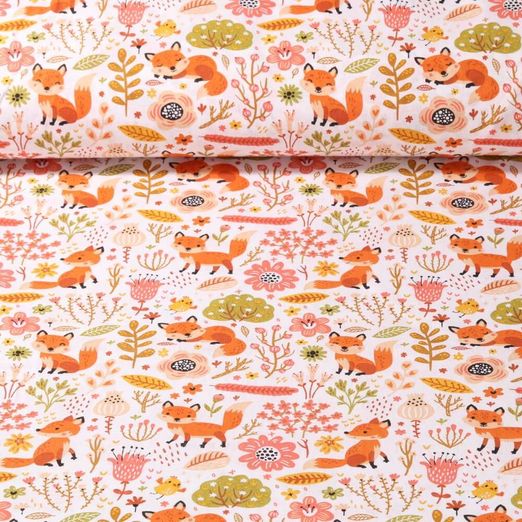 Tissu coton tissé - petit renard blanc