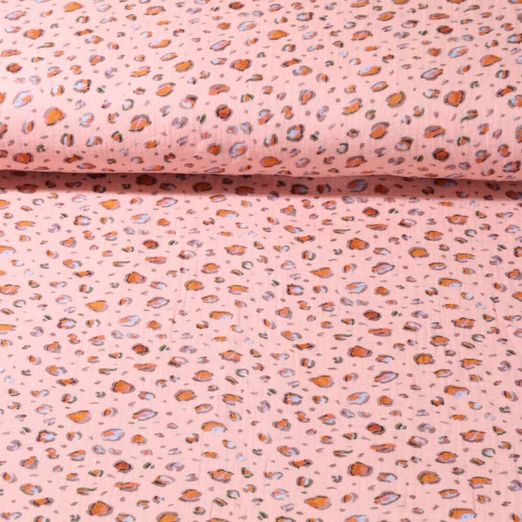 Mousseline de coton - impression numérique Leo rose lisse