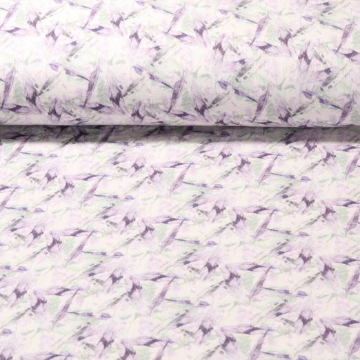 Mousseline bio - Impression digitale Plumes Ecru Structure lisse