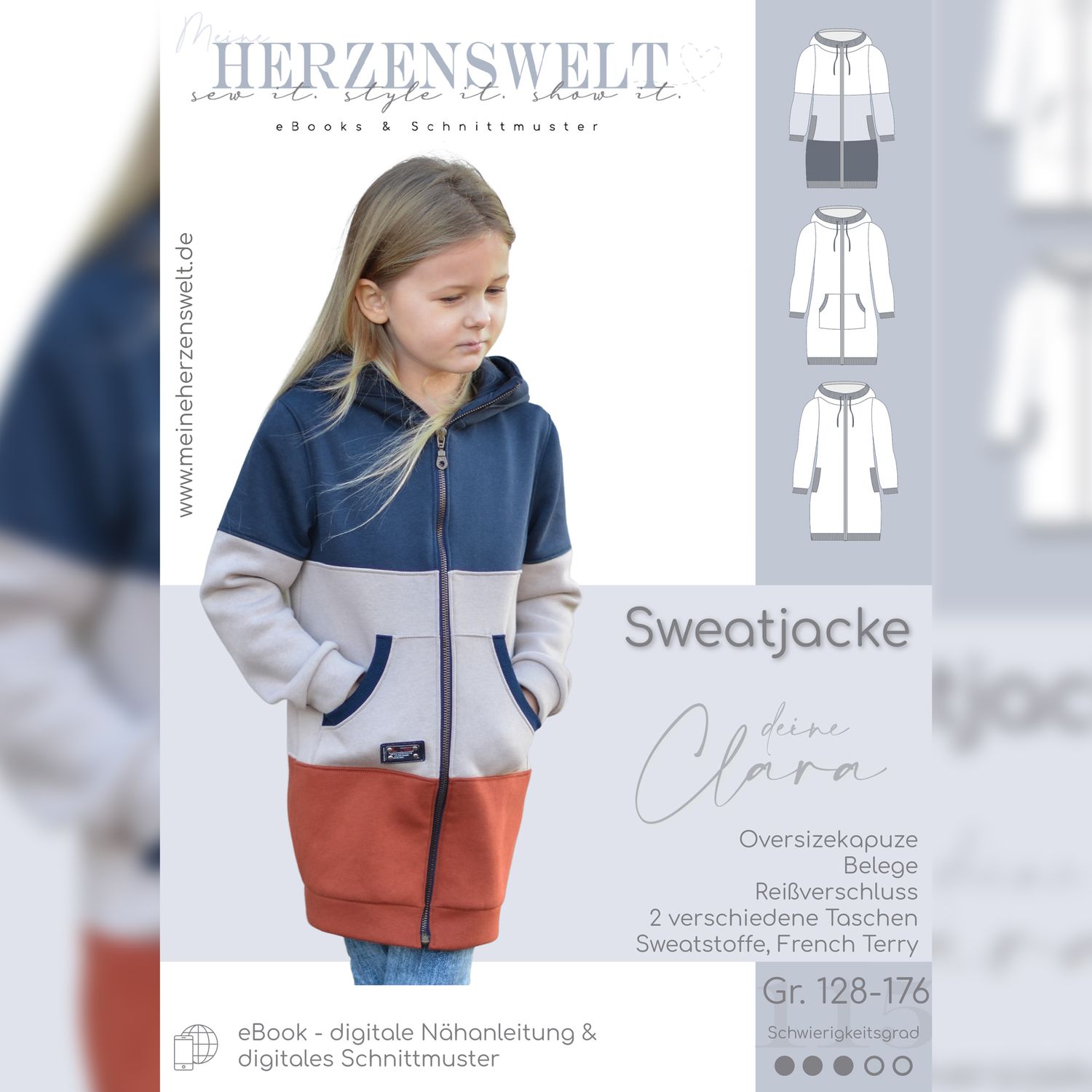 Sweatjacke Kinder - Clara - Schnittmuster eBook-1 Sweatjacke Kinder - Clara - Schnittmuster eBook-1