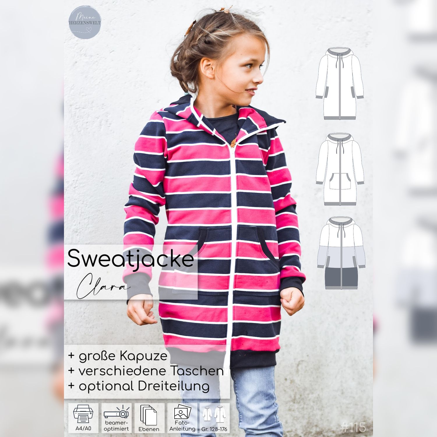 Sweatjacke Kinder - Clara - Schnittmuster eBook-3 Sweatjacke Kinder - Clara - Schnittmuster eBook-3