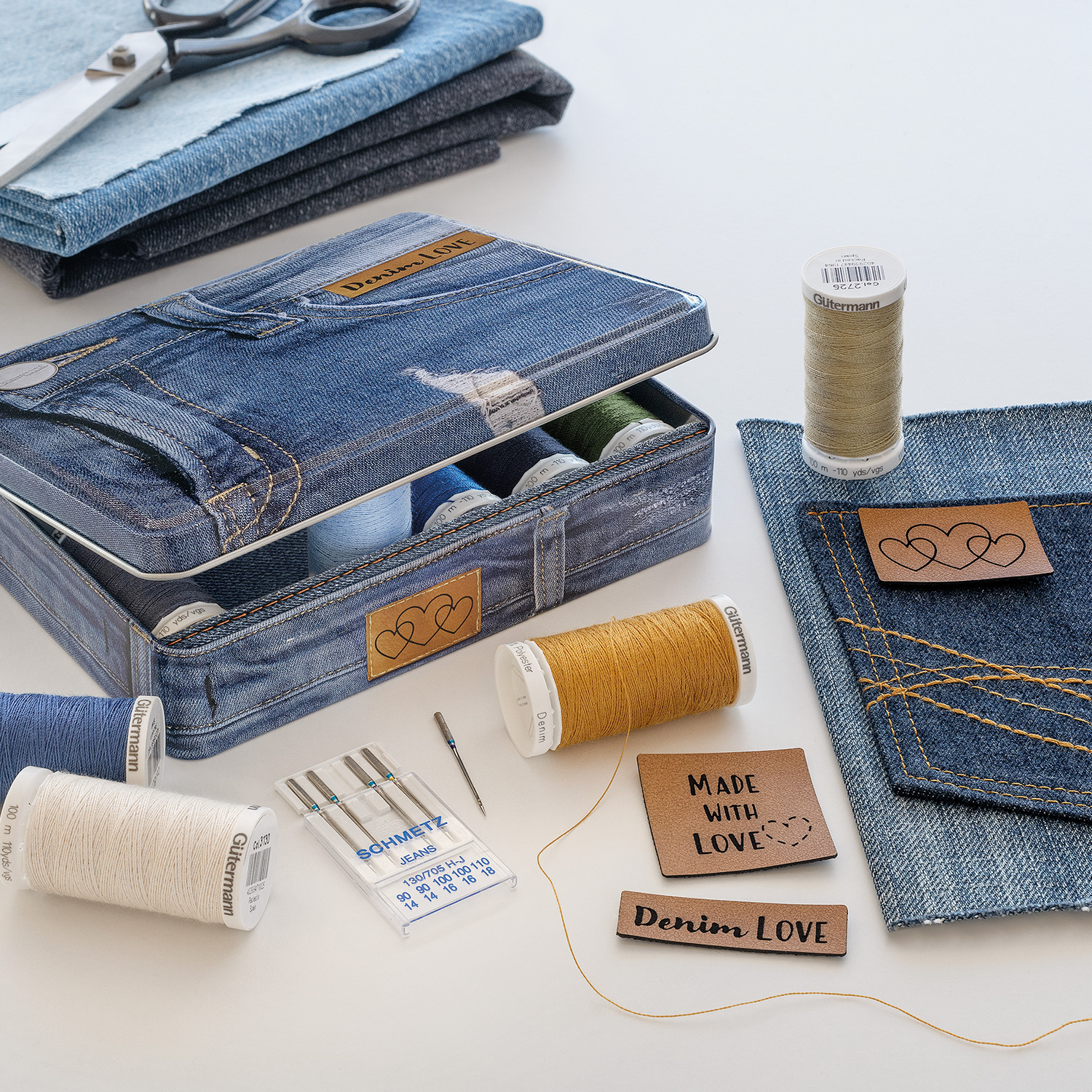 Gütermann Denim-Box mit Jeansnadeln und Kunstleder-Labels-3 Gütermann Denim-Box mit Jeansnadeln und Kunstleder-Labels-3