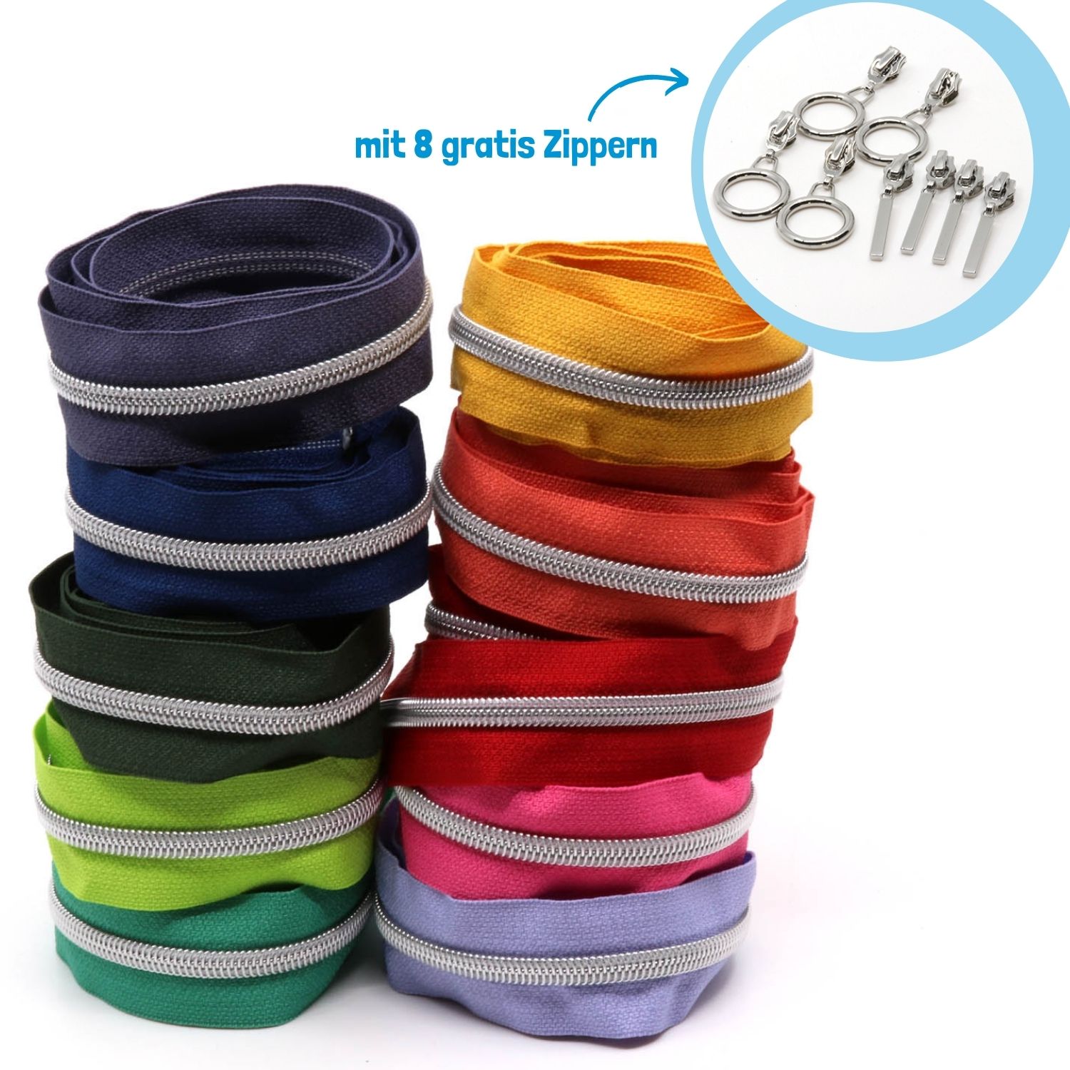 SILBER Metallisierte Reißverschlüsse 6,5mm - 10er Set RAINBOW-2 SILBER Metallisierte Reißverschlüsse 6,5mm - 10er Set RAINBOW-2