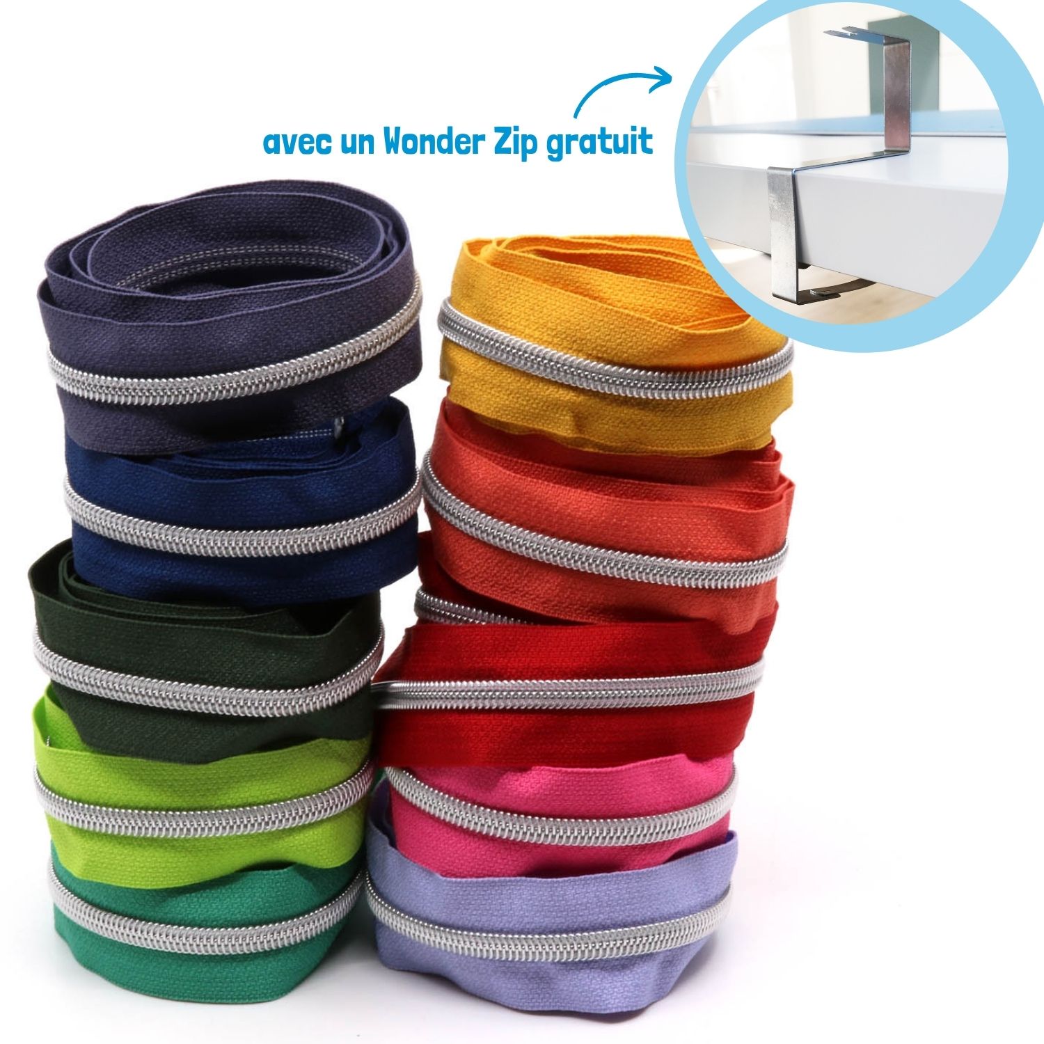 ARGENTÉ - Lot 'Arc-en-ciel' de 10 - Fermetures éclair nylon métallisé 6,5mm -1 ARGENTÉ - Lot 'Arc-en-ciel' de 10 - Fermetures éclair nylon métallisé 6,5mm -1
